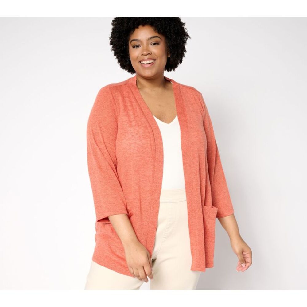 Denim & Co. Women's Top Plus Sz Sweater 1X Essentials Slub Knit Pink A692487